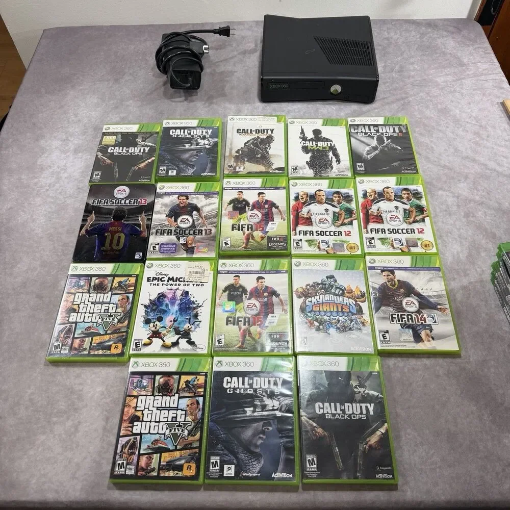 Microsoft Xbox 360 S 4GB Console Black 1439 NO Controller 21 Game Bundle Tested